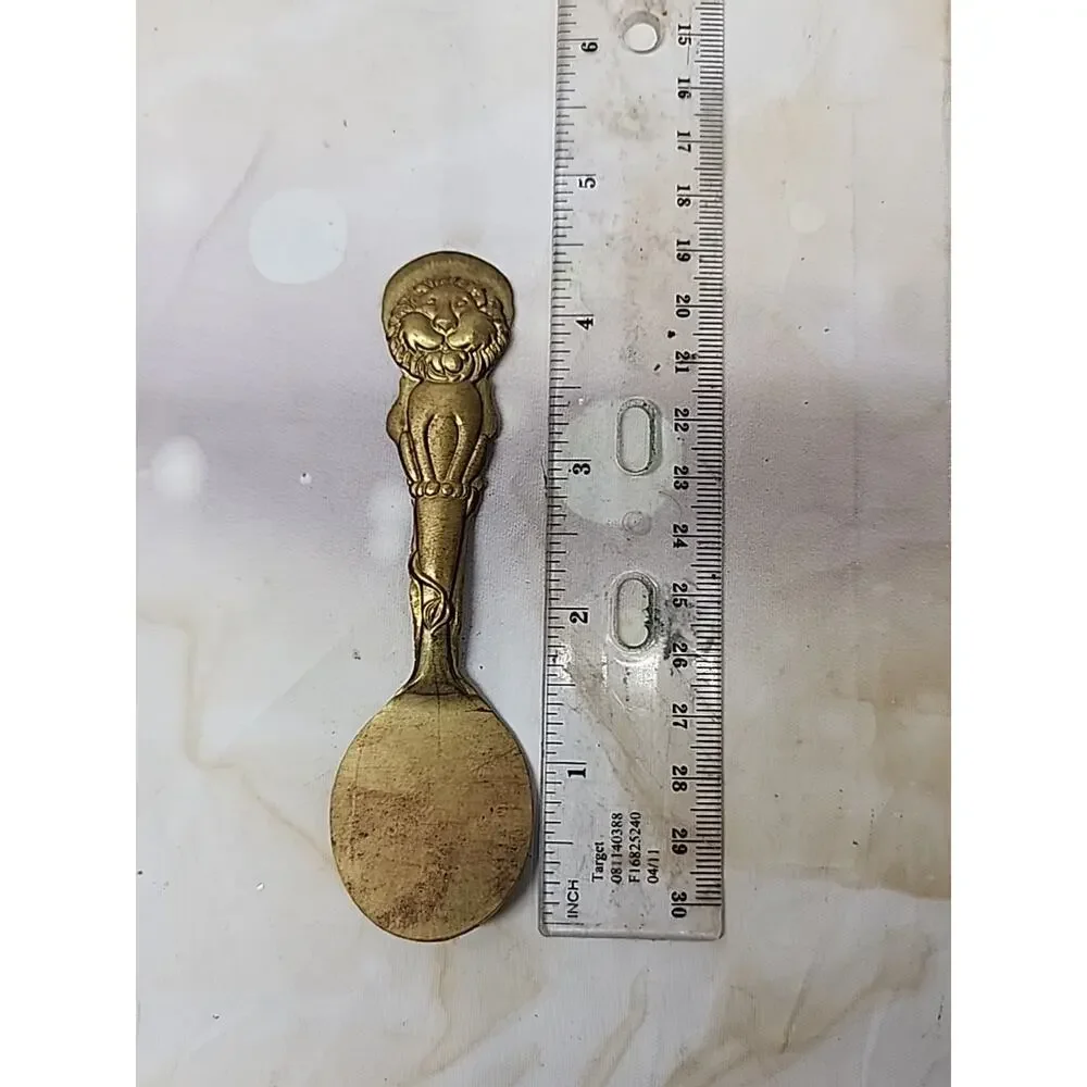 Vintage Solid Brass Tea Caddy Spoon Lion 4.5